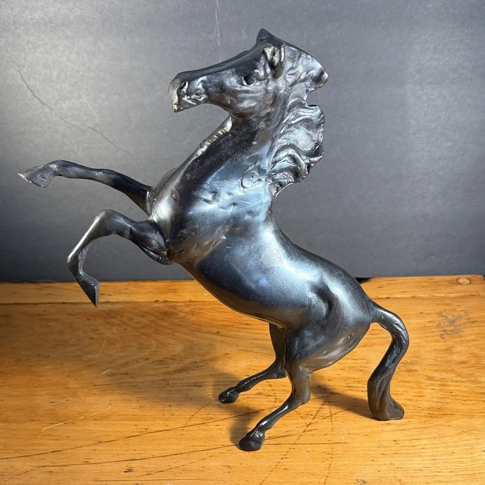 Horse Sculpture Bronze Black Rearing Head Vintage Handcrafted Art Deco - Picture 2 of 15